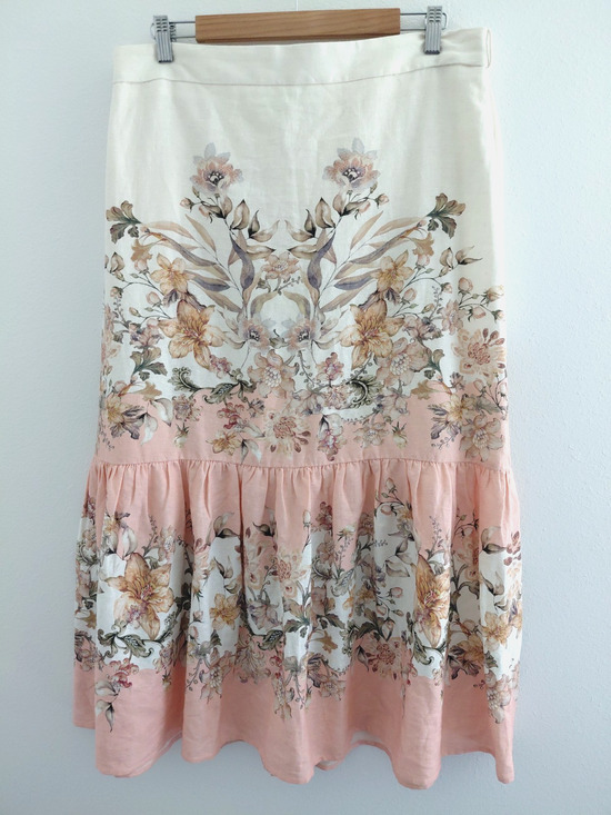 House of Harlow Dresses & Skirts - House of Harlow 1960 Boho Floral Midi Skirt LARGE Linen Chintz Tiered Pink Girly